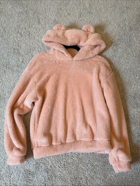 Plush Pink Hooded Pullover with Bear Ears